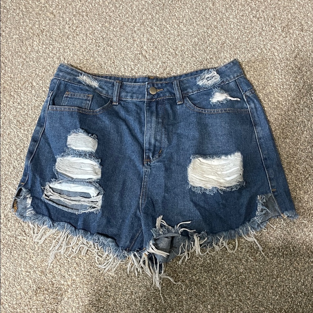 SHEIN Blue Distressed Jean Shorts